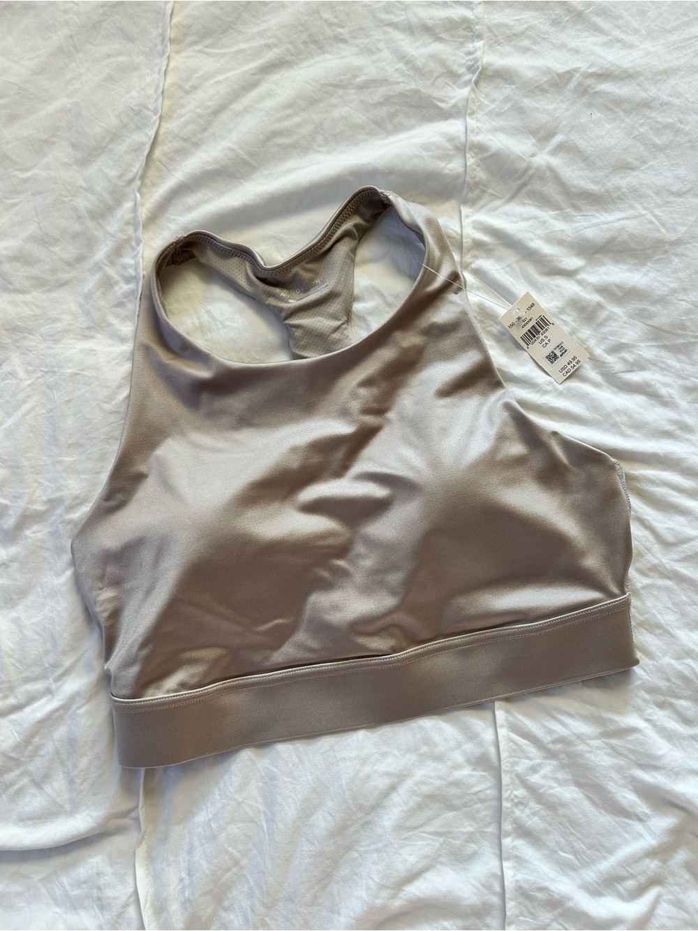 Aerie Offline High-Neck Racerback Sports Bra in Shimmer Taupe